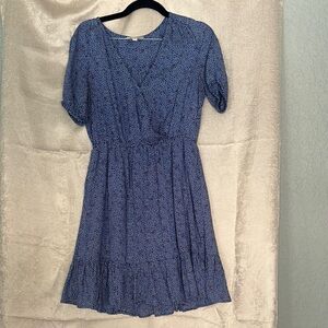 Lucky Brand Ruffled Surplice Blue Polka Dot Dress Cute Casual Comfy Pullover S